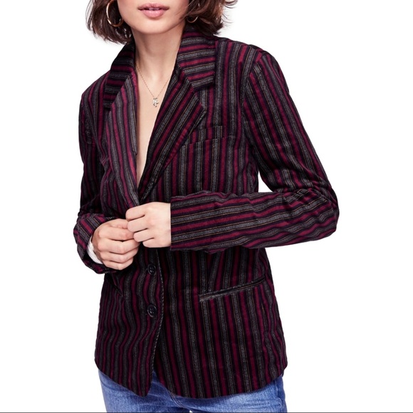 Free People Jackets & Blazers - Free People Velour Velvet Striped B-Line Blazer S